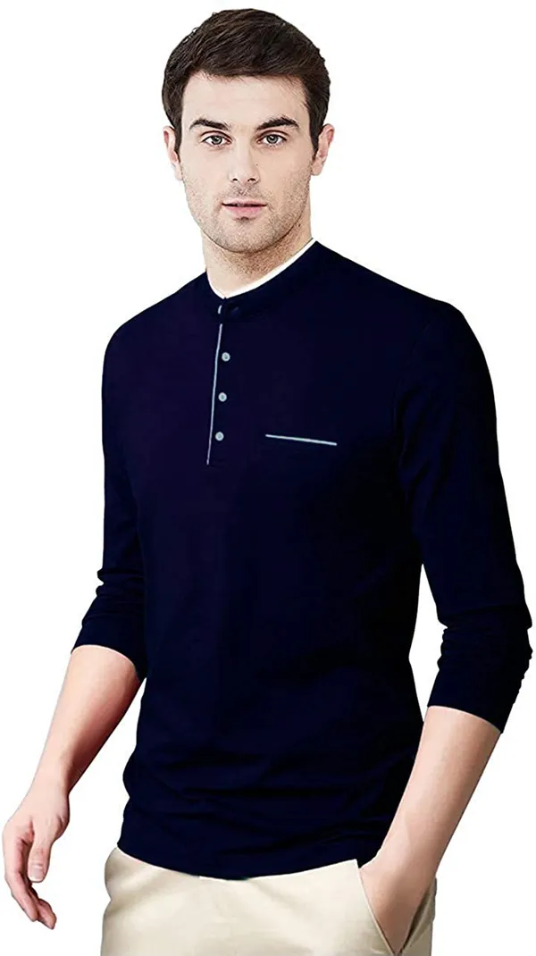 Dark_Blue_Cotton_Solid_Mandarin_Collar_Regukar_Fit_T-Shirt_For_Men