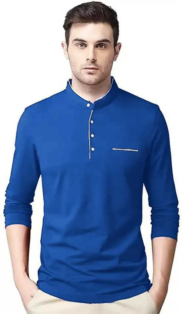 Dark_Blue_Cotton_Solid_Mandarin_Collar_Regukar_Fit_T-Shirt_For_Men