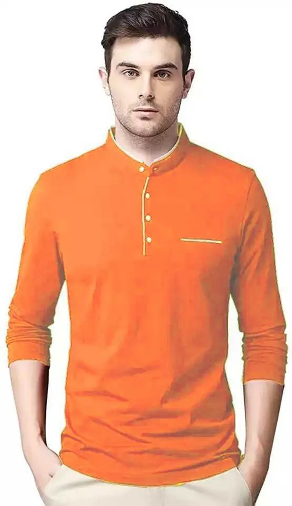 Orange_Cotton_Solid_Mandarin_Collar_Regukar_Fit_T-Shirt_for_men
