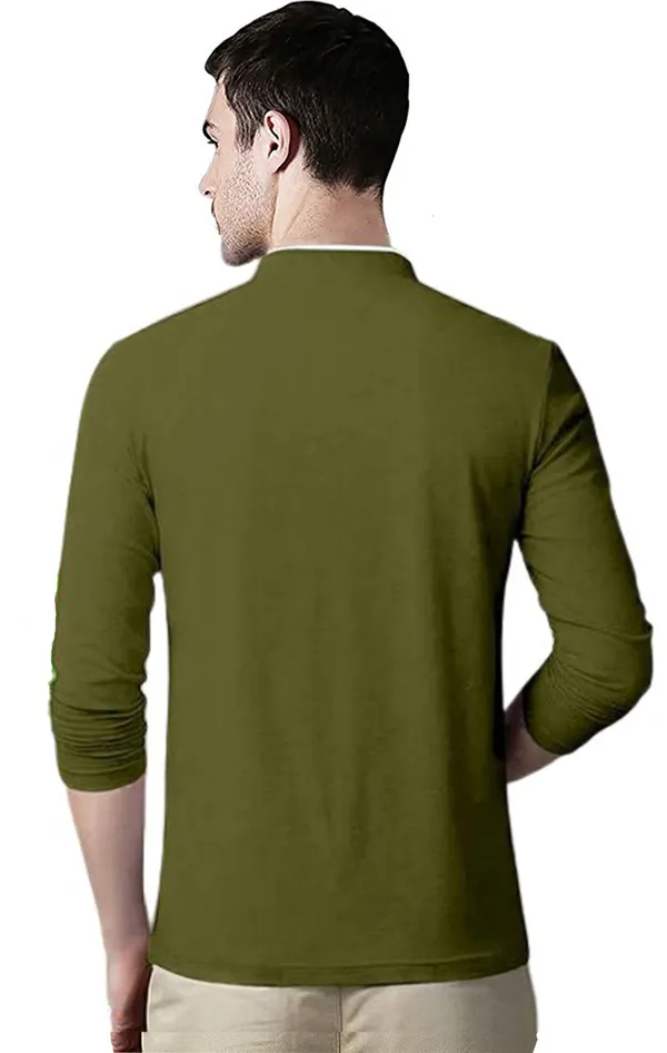 Dark_Green_Cotton_Solid_Mandarin_Collar_Regukar_Fit_T-Shirt_For_Men