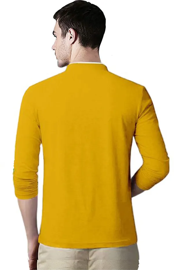 Yellow_Cotton_Solid_Mandarin_Collar_Regukar_Fit_T-Shirt_For_Men
