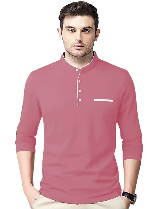 Red_Cotton_Solid_Mandarin_Collar_Regukar_Fit_T-Shirt_For_Men