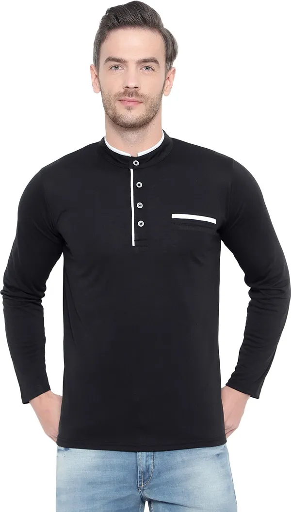Black_Cotton_Solid_Mandarin_Collar_Regukar_Fit_T-Shirt_for_men