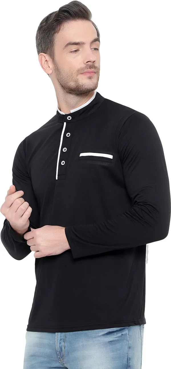 Black_Cotton_Solid_Mandarin_Collar_Regukar_Fit_T-Shirt_for_men