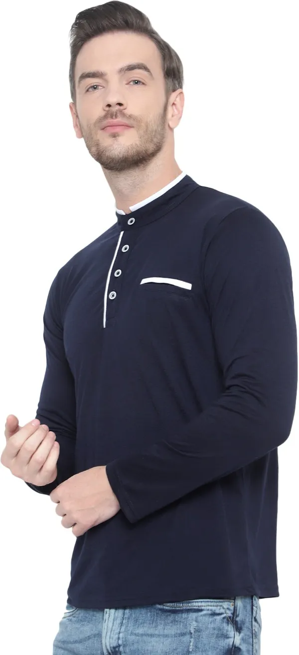 Dark_Blue_Cotton_Solid_Mandarin_Collar_Regukar_Fit_T-Shirt_For_Men