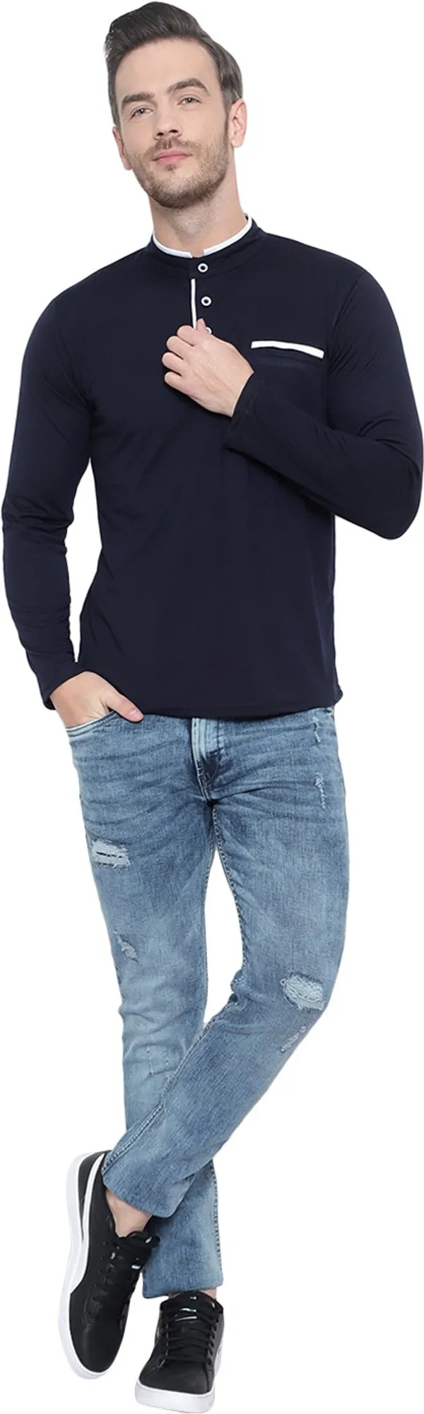 Dark_Blue_Cotton_Solid_Mandarin_Collar_Regukar_Fit_T-Shirt_For_Men