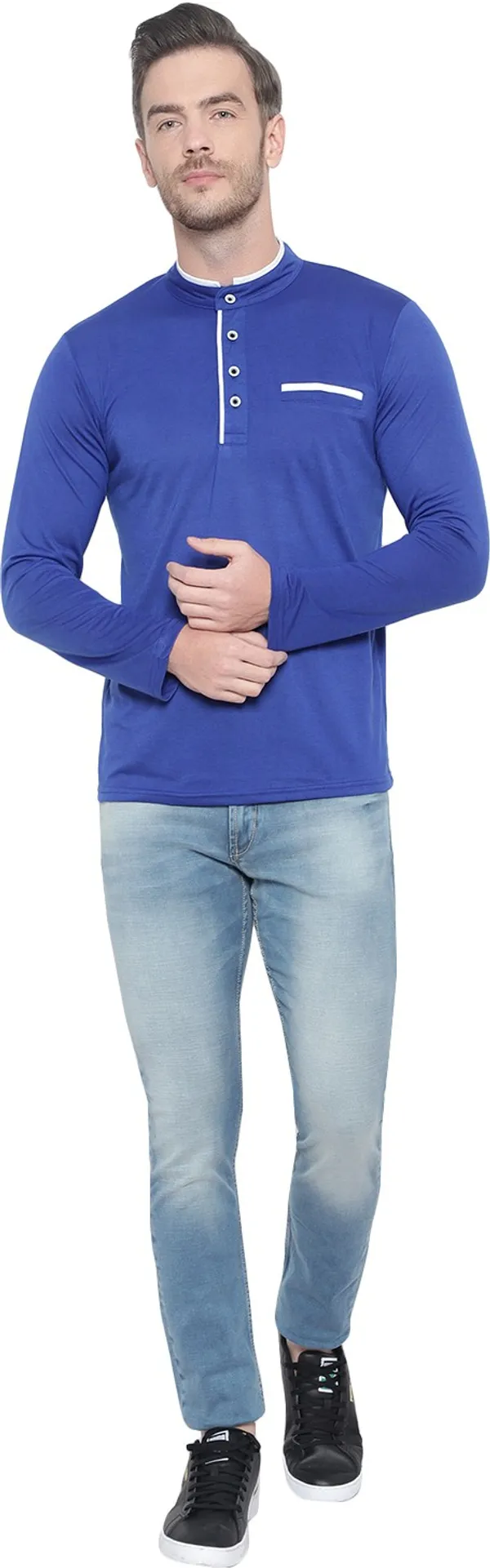 Dark_Blue_Cotton_Solid_Mandarin_Collar_Regukar_Fit_T-Shirt_for_men