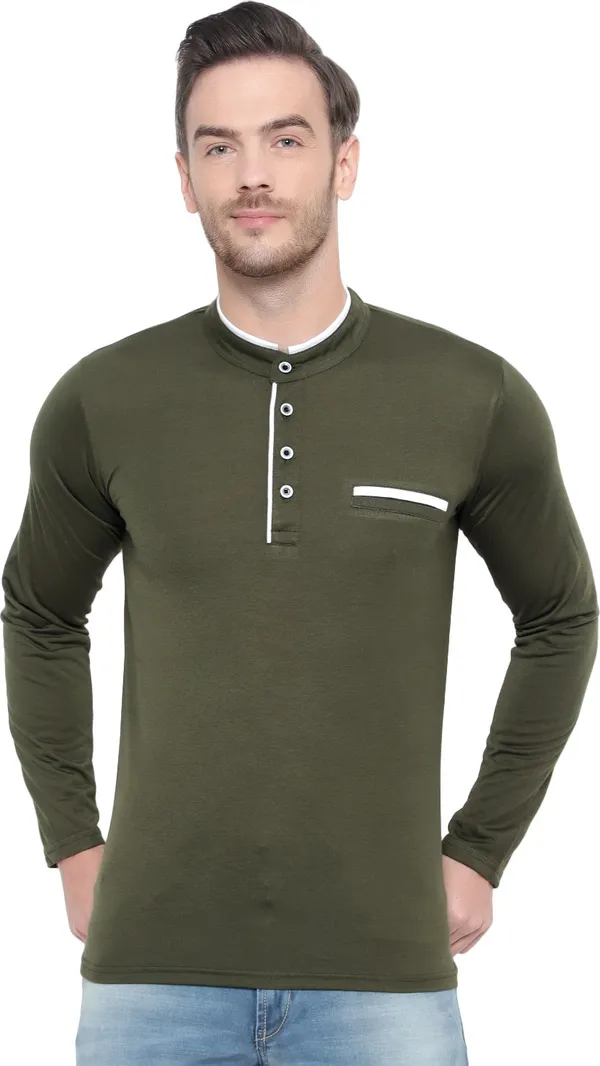 Green_Cotton_Solid_Men_Mandarin_Collar_Regukar_Fit_T-Shirt_For_Men