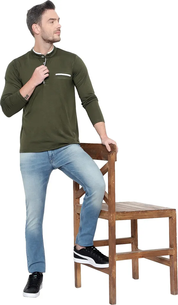 Green_Cotton_Solid_Men_Mandarin_Collar_Regukar_Fit_T-Shirt_For_Men
