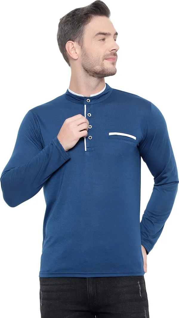 Blue_Cotton_Solid_Men_Mandarin_Collar_Regukar_Fit_T-Shirt_For_Men