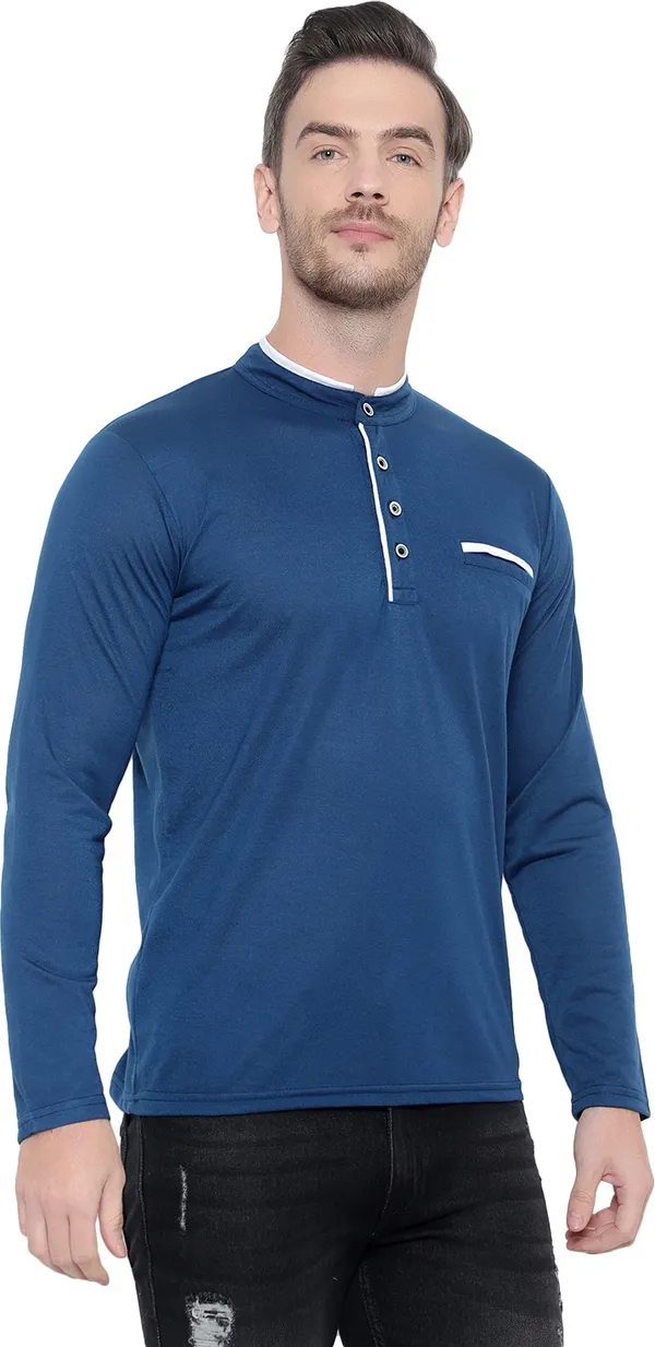 Blue_Cotton_Solid_Men_Mandarin_Collar_Regukar_Fit_T-Shirt_For_Men