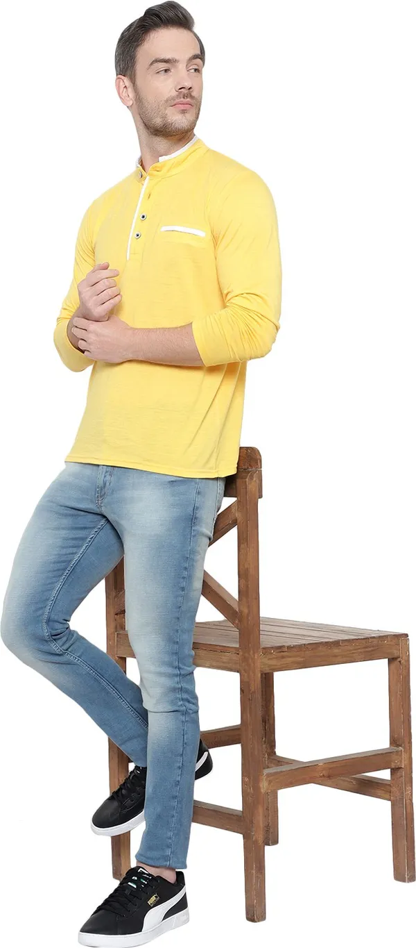 Yellow_Cotton_Solid_Mandarin_Collar_Regukar_Fit_T-Shirt_for_men