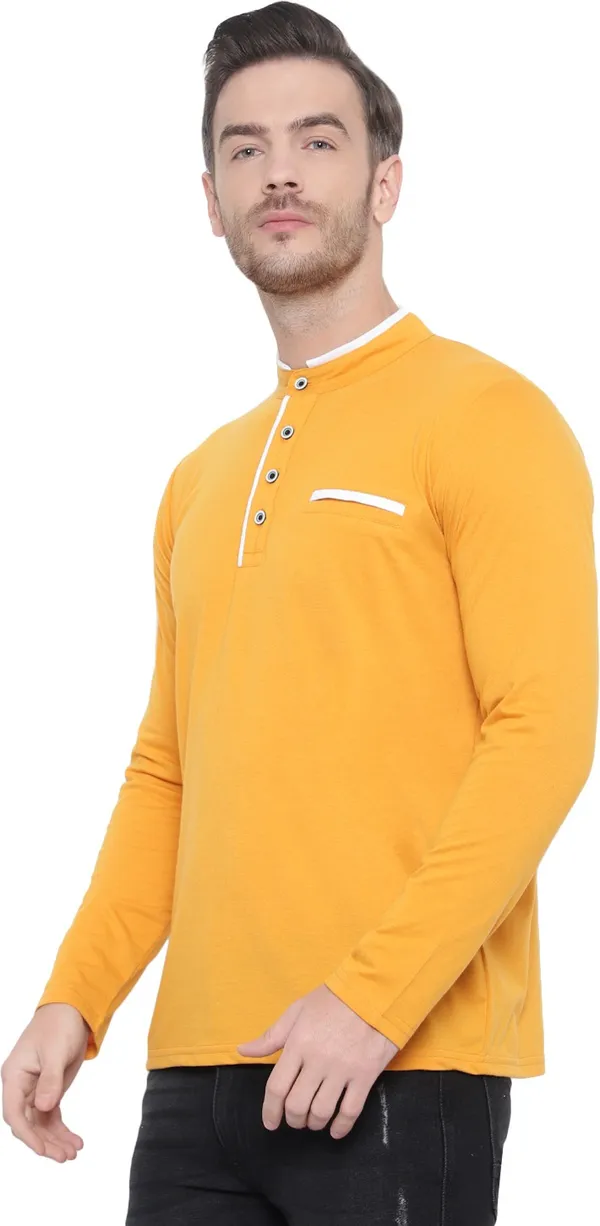 Yellow_Cotton_Solid_Men_Mandarin_Collar_Regukar_Fit_T-Shirt_For_Men