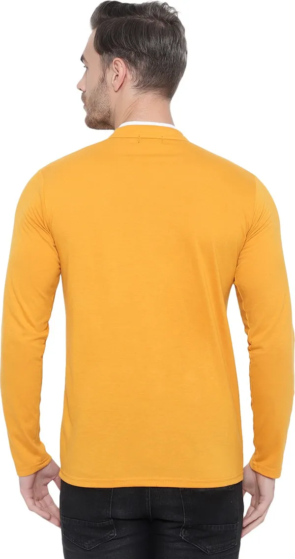Yellow_Cotton_Solid_Men_Mandarin_Collar_Regukar_Fit_T-Shirt_For_Men