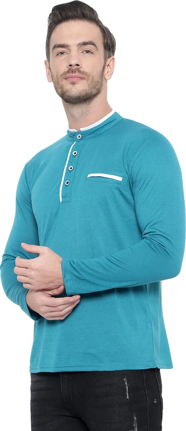 Dark_Blue_Cotton_Solid_Mandarin_Collar_Regukar_Fit_T-Shirt_For_Men