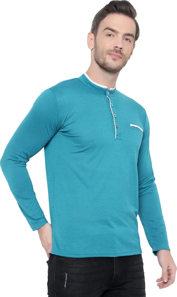 Dark_Blue_Cotton_Solid_Mandarin_Collar_Regukar_Fit_T-Shirt_For_Men