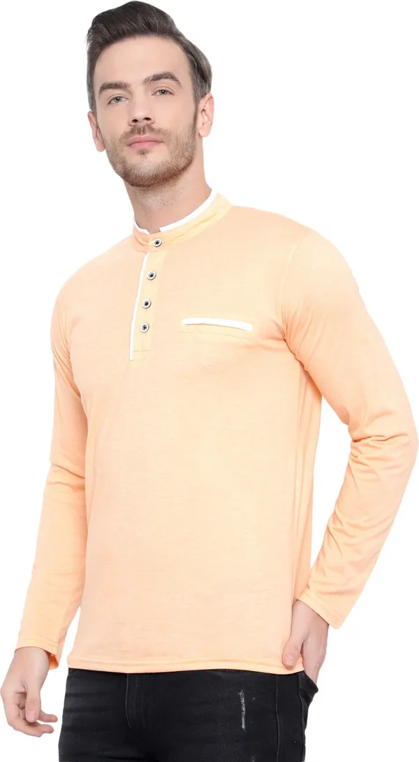 Beige_Cotton_Solid_Mandarin_Collar_Regukar_Fit_T-Shirt_For_Men