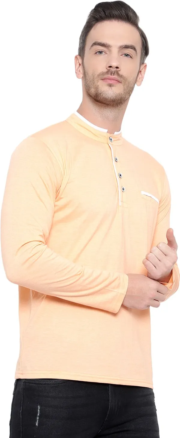 Beige_Cotton_Solid_Mandarin_Collar_Regukar_Fit_T-Shirt_For_Men