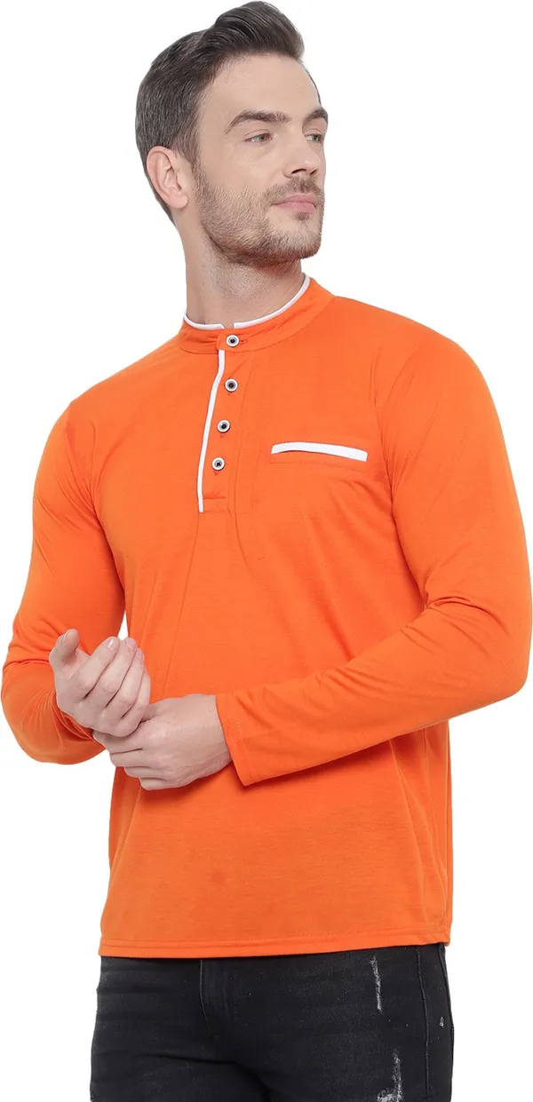 Orange_Cotton_Solid_Mandarin_Collar_Regukar_Fit_T-Shirt_For_Men