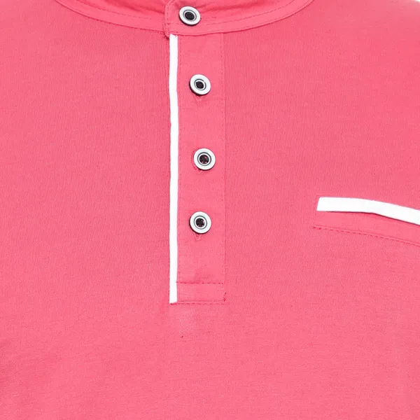 Pink_Striped_Men_Mandarin_Collar_Regukar_Fit_T-Shirt_For_Men