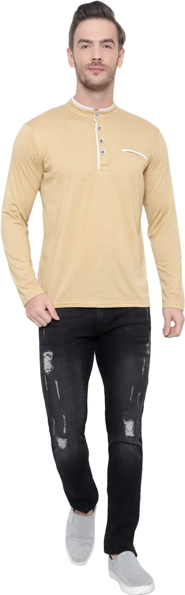 Beige_Cotton_Solid_Mandarin_Collar_Regukar_Fit_T-Shirt_for_men