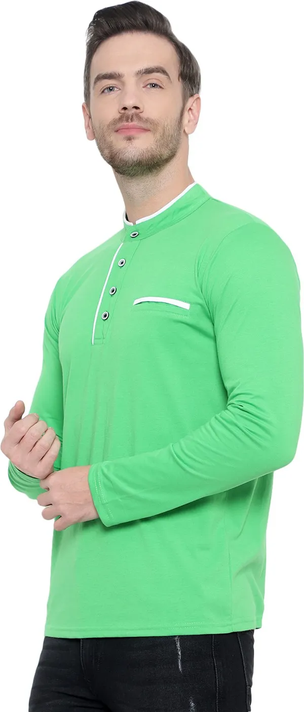 Green_Cotton_Solid_Mandarin_Collar_Regukar_Fit_T-Shirt_For_Men