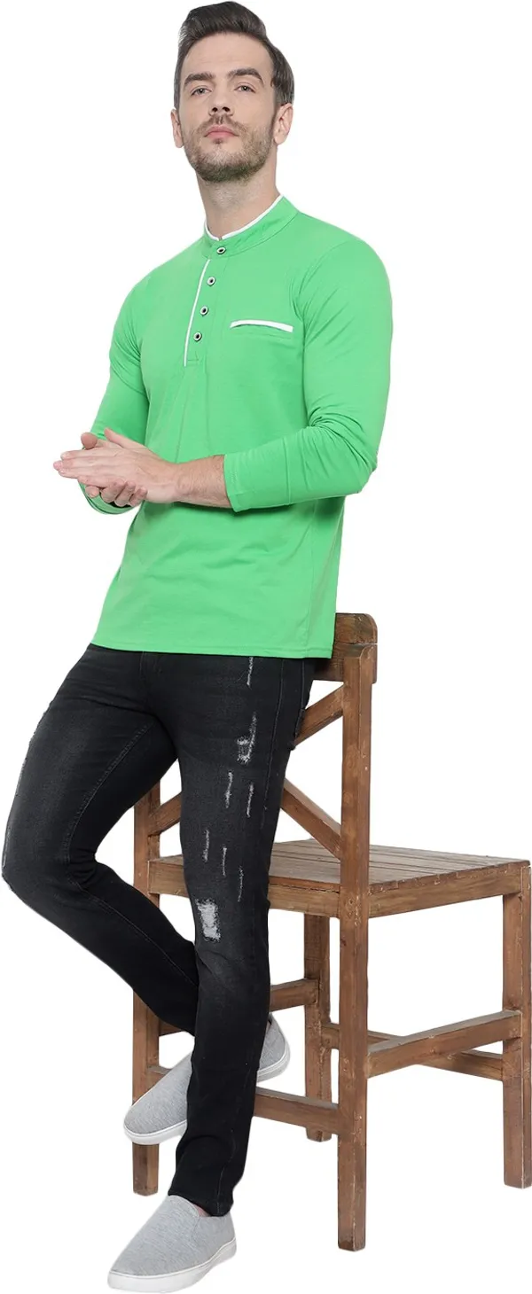 Green_Cotton_Solid_Mandarin_Collar_Regukar_Fit_T-Shirt_For_Men