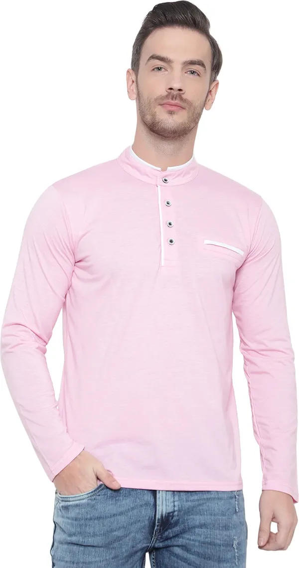 Pink_Cotton_Solid_Men_Mandarin_Collar_Regukar_Fit_T-Shirt_For_Men