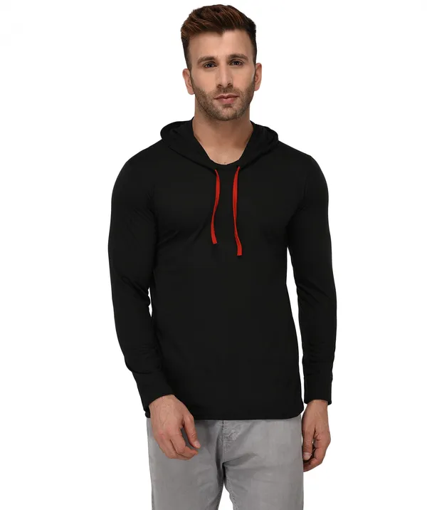 Black_Cotton_Solid_Hooded_Neck_Regukar_Fit_T-Shirt_For_Men