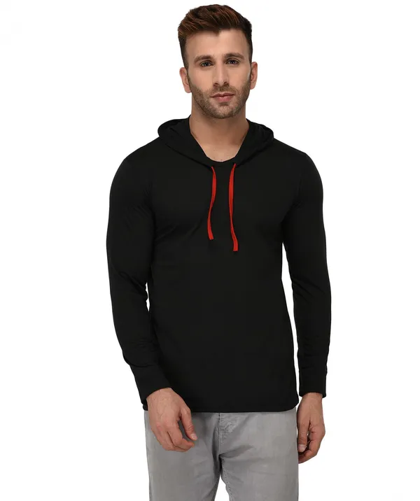 Black_Cotton_Solid_Hooded_Neck_Regukar_Fit_T-Shirt_For_Men
