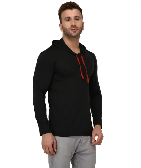 Black_Cotton_Solid_Hooded_Neck_Regukar_Fit_T-Shirt_For_Men