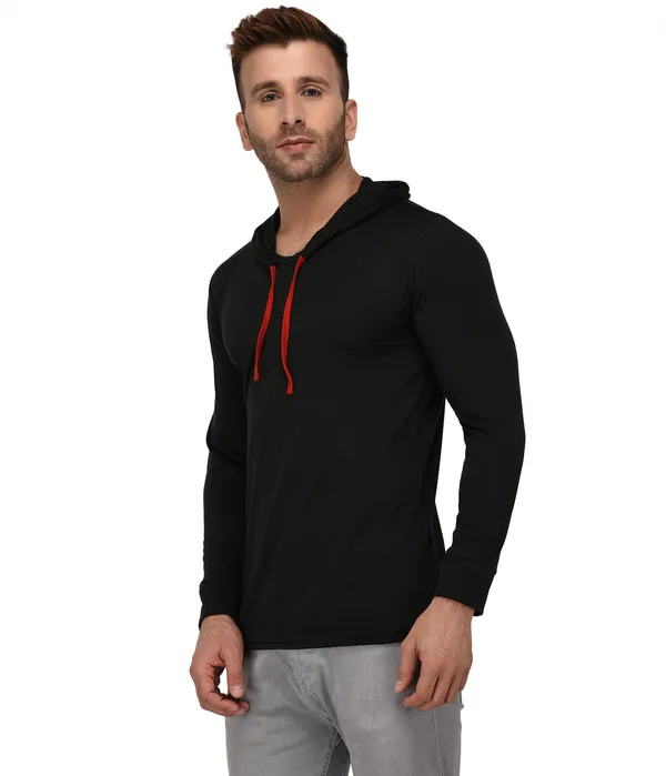 Black_Cotton_Solid_Hooded_Neck_Regukar_Fit_T-Shirt_For_Men
