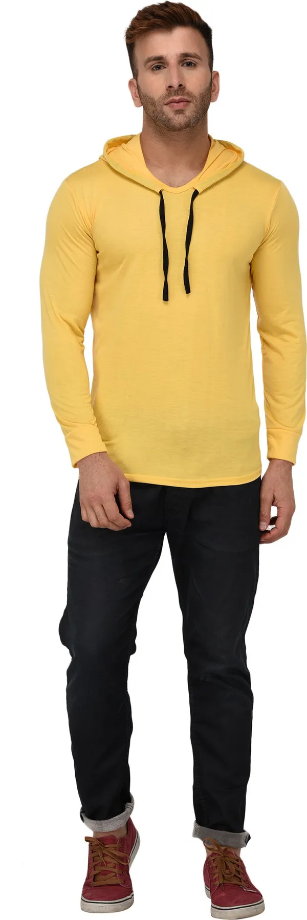 Yellow_Cotton_Solid_Scoop_Neck_Regukar_Fit_T-Shirt_For_Men