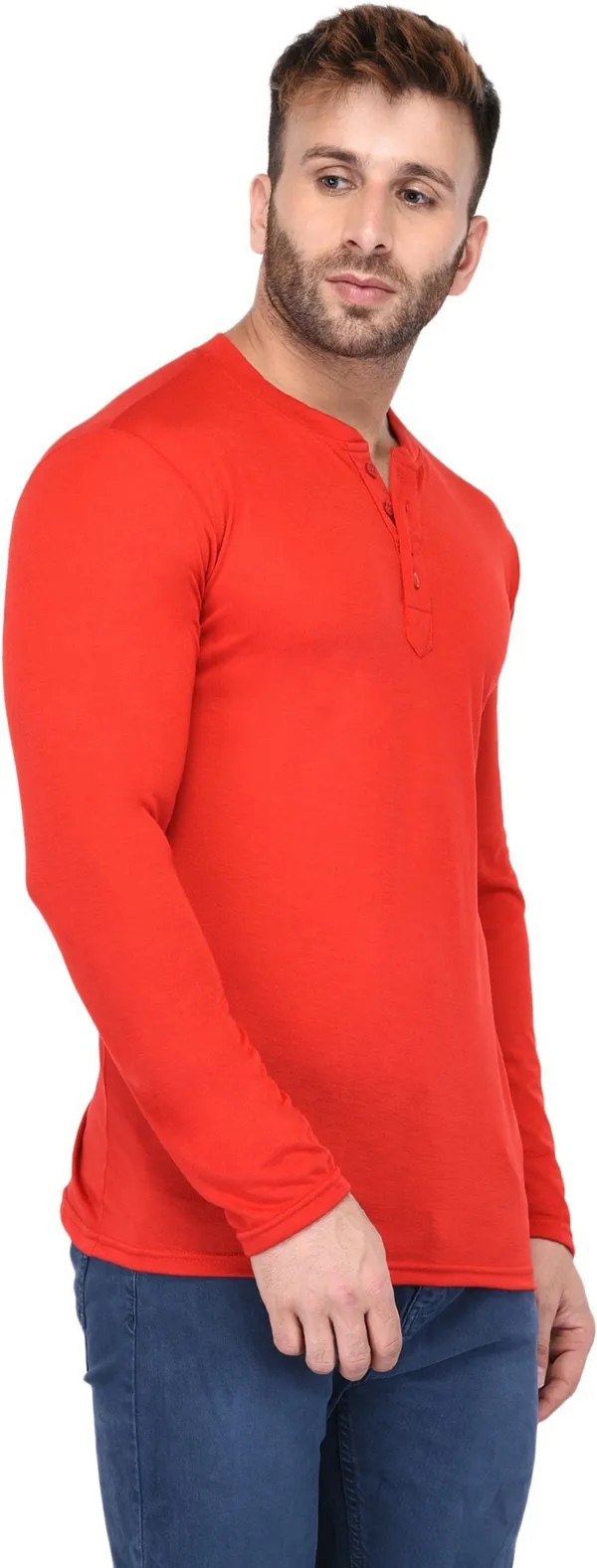 Red_Cotton_Solid_Henley_Neck_Regukar_Fit_T-Shirt_For_Men