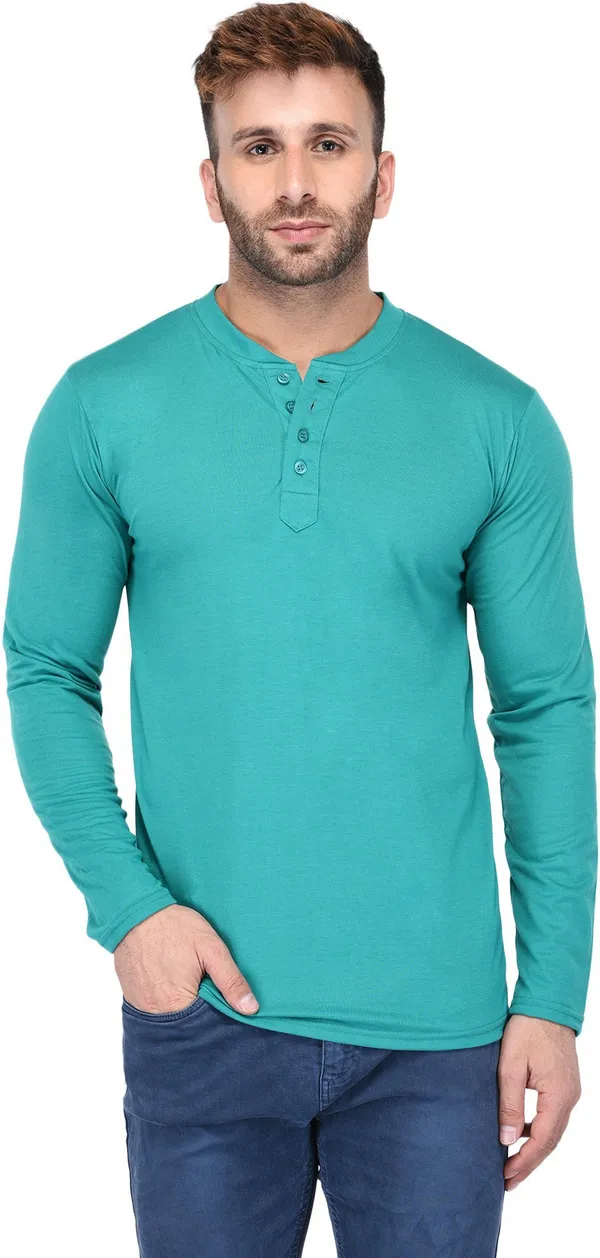 Light_Green_Cotton_Solid_Henley_Neck_Regukar_Fit_T-Shirt_For_Men