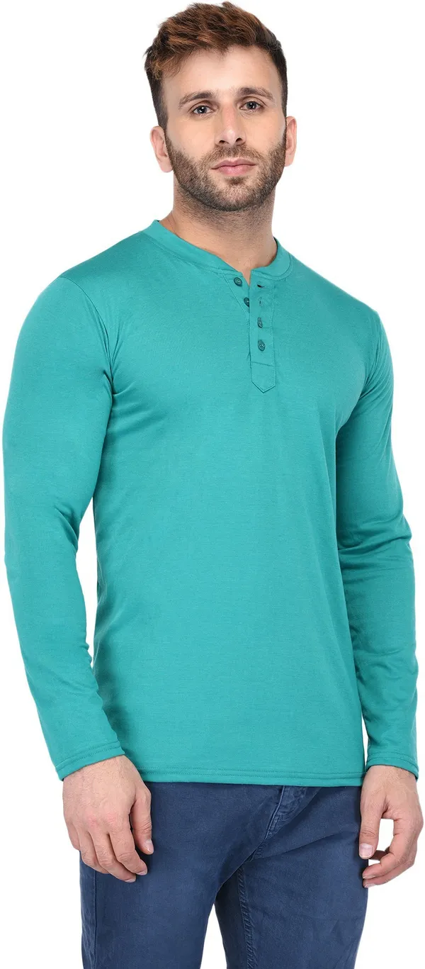 Light_Green_Cotton_Solid_Henley_Neck_Regukar_Fit_T-Shirt_For_Men