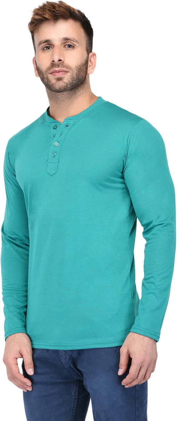 Light_Green_Cotton_Solid_Henley_Neck_Regukar_Fit_T-Shirt_For_Men