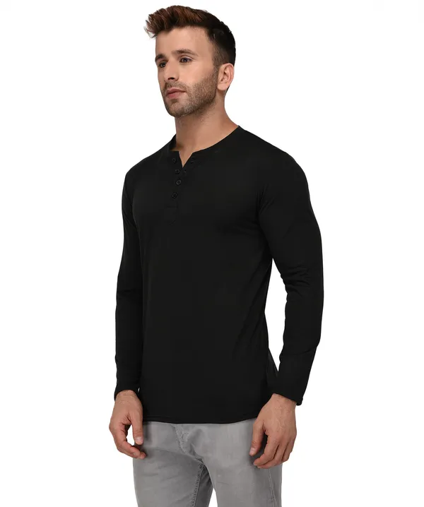 Black_Cotton_Solid_Mandarin_Collar_Regukar_Fit_T-Shirt_for_men