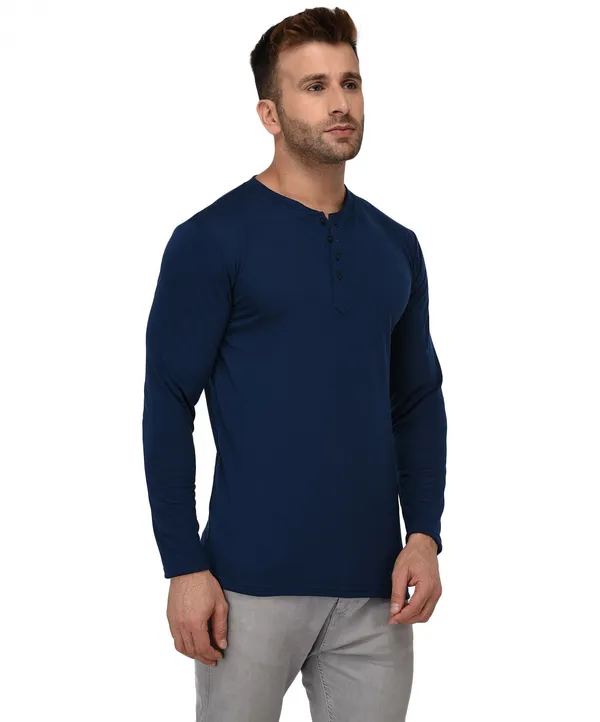 Dark_Blue_Cotton_Solid_Henley_Neck_Regukar_Fit_T-Shirt_For_Men