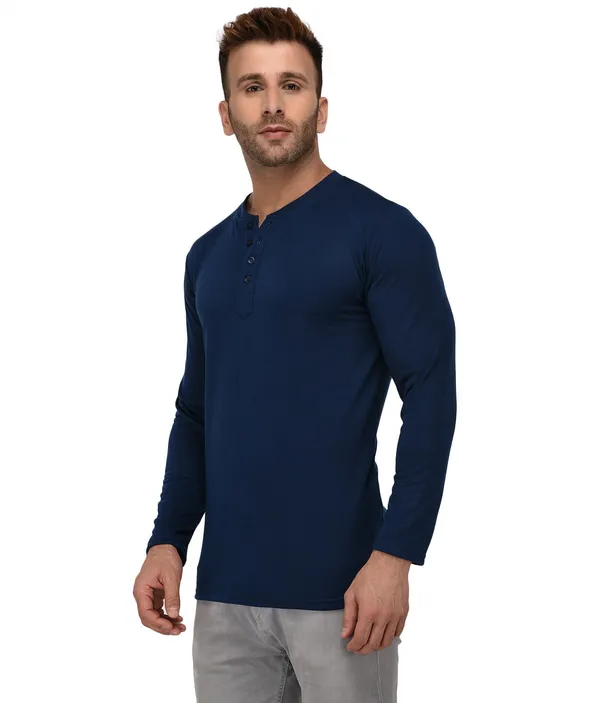 Dark_Blue_Cotton_Solid_Henley_Neck_Regukar_Fit_T-Shirt_For_Men