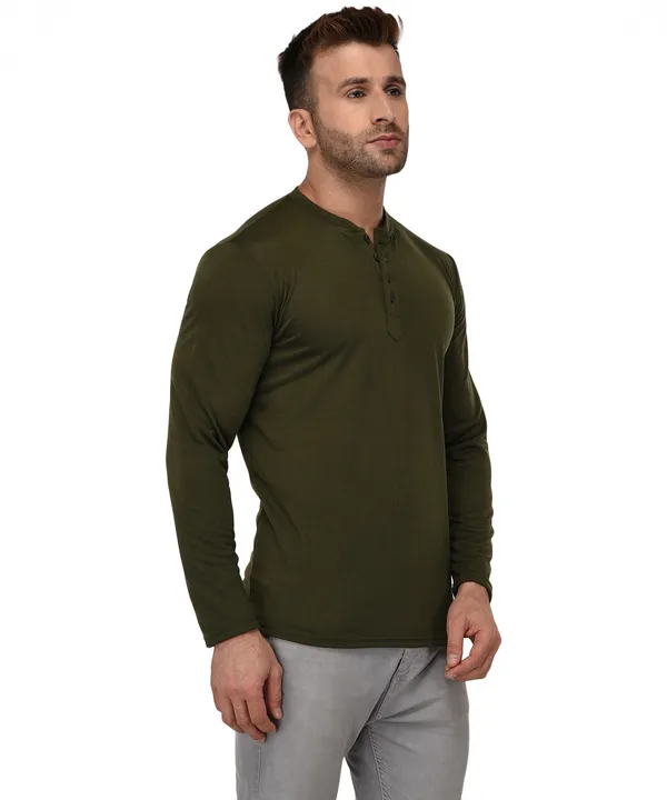 Dark_Green_Cotton_Solid_Henley_Neck_Regukar_Fit_T-Shirt_For_Men