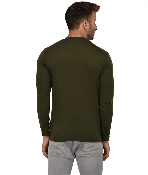 Dark_Green_Cotton_Solid_Henley_Neck_Regukar_Fit_T-Shirt_For_Men