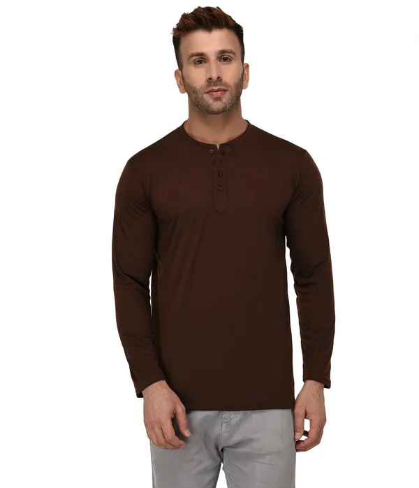 Brown_Cotton_Solid_Henley_Neck__Regukar_Fit_T-Shirt_For_Men