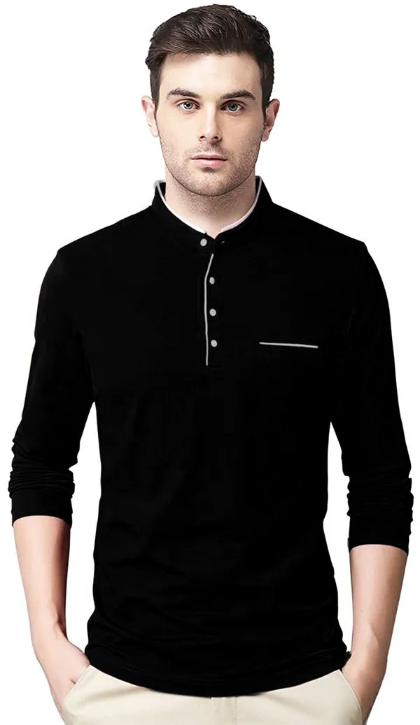 Black_F_Gallery_Cotton_Solid_Mandarin_Collar_Regukar_Fit_T-Shirt_For_Men