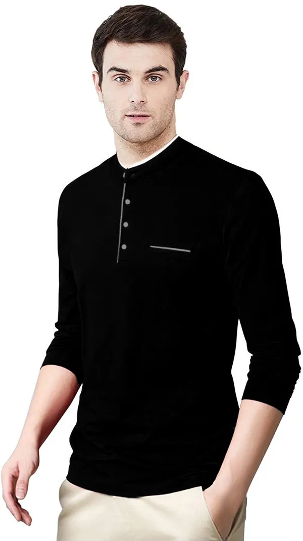 Black_F_Gallery_Cotton_Solid_Mandarin_Collar_Regukar_Fit_T-Shirt_For_Men