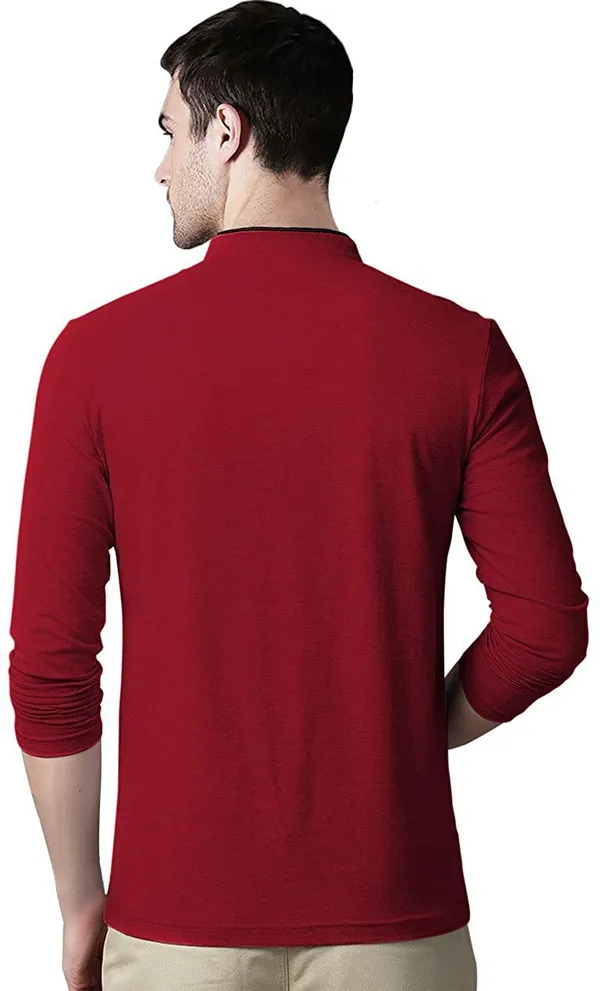 Maroon_f_Gallery_Cotton_Solid_Mandarin_Collar_Regukar_Fit_T-Shirt_for_men