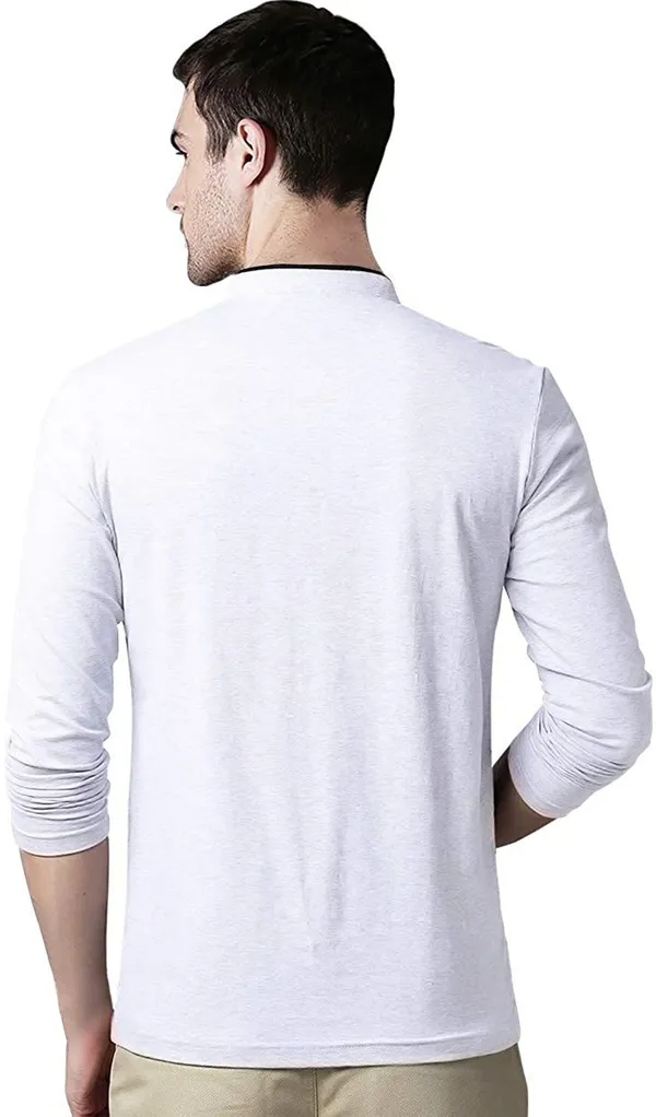 White_F_Gallery_Cotton_Solid_Mandarin_Collar_Regukar_Fit_T-Shirt_For_Men