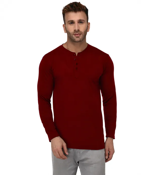 Maroon_Cotton_Solid_Henley_Neck_Regukar_Fit_T-Shirt_For_Men