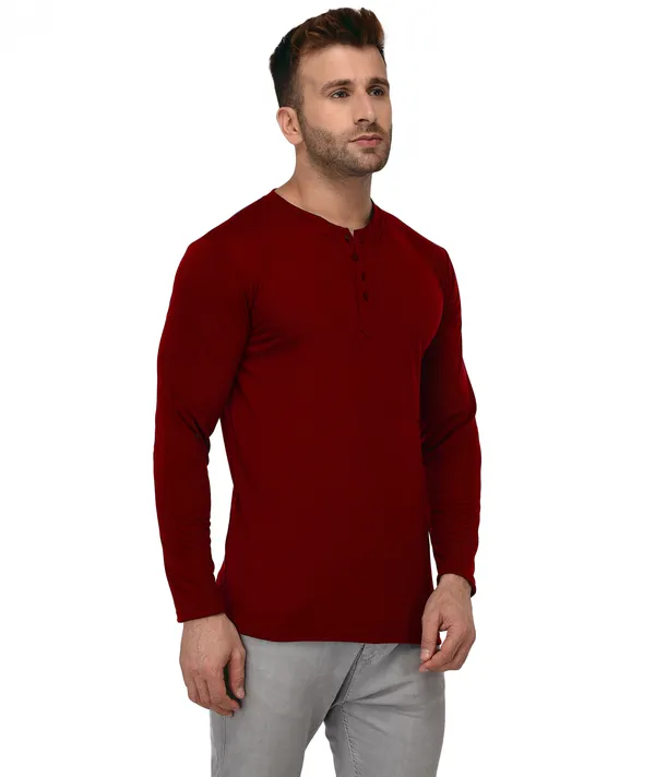 Maroon_Cotton_Solid_Henley_Neck_Regukar_Fit_T-Shirt_For_Men