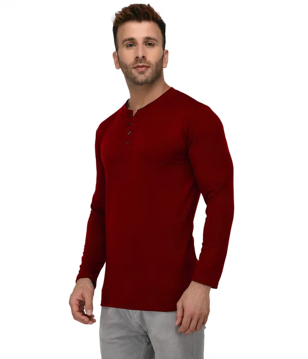 Maroon_Cotton_Solid_Henley_Neck_Regukar_Fit_T-Shirt_For_Men